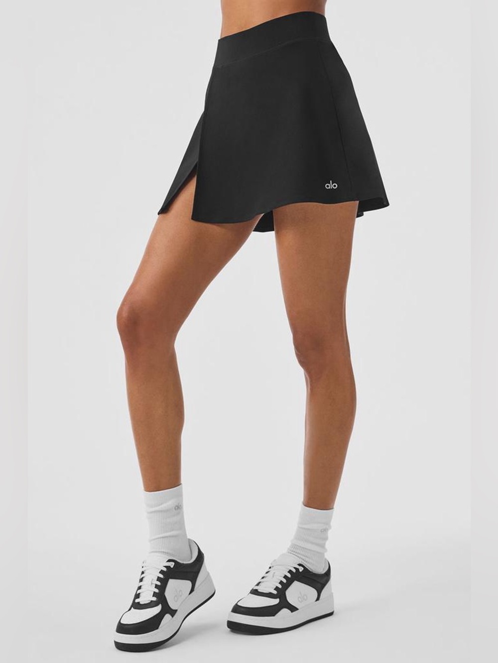 ALO Soft Backspin Black Slit Tennis Mini Skirt